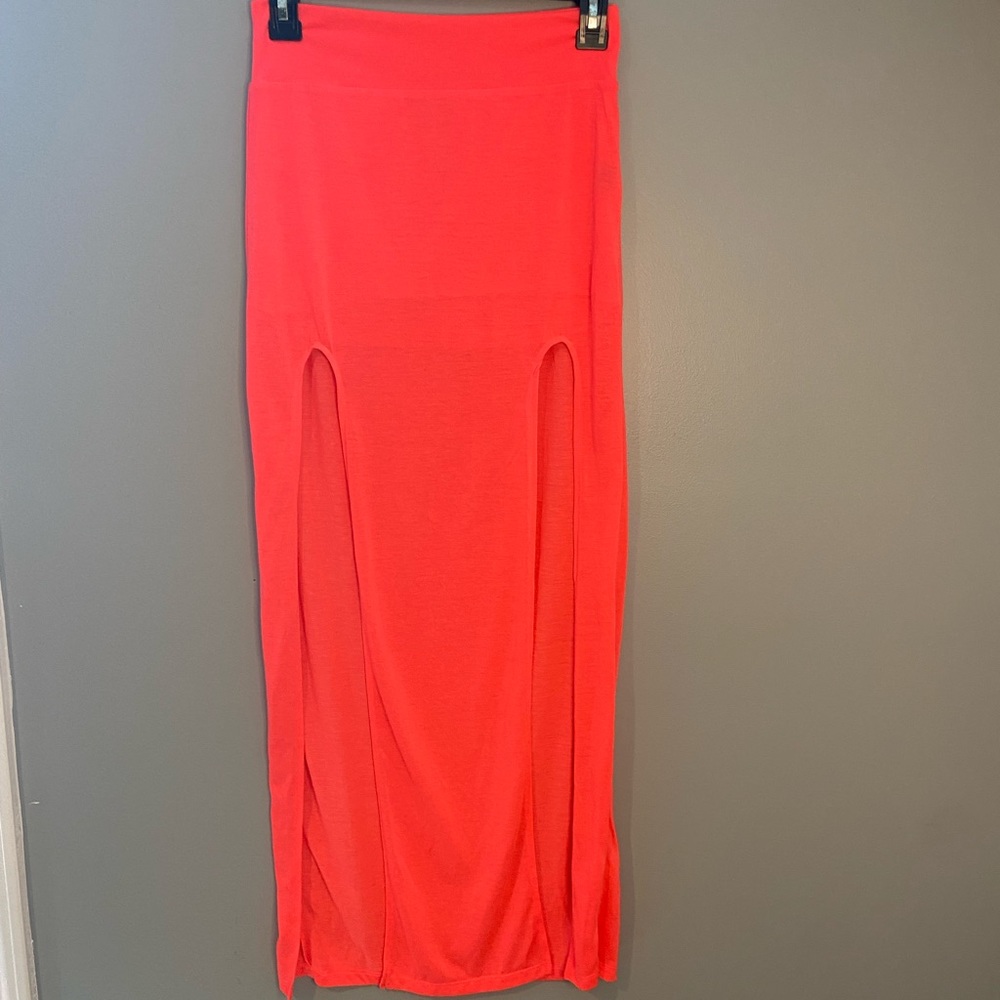Neon pink long skirt with slits